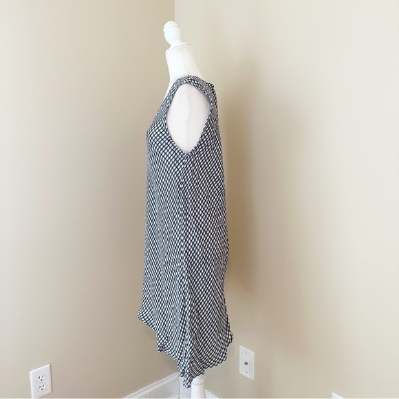 Flax Linen Asymmetrical Airy Navy Gingham Tunic Top - Medium - Picture 3 of 11